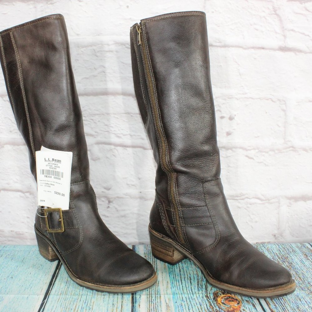 LL Bean Deerfield Brown Leather Side Zip Buckle Tall Boots Size 8.5 M(B) - Picture 3 of 10